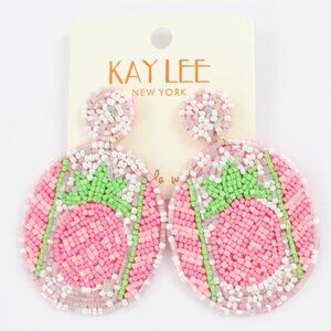 KAYLEE Seed Beaded Beautiful Pink Pineapple Boho Post Earrings Made ❤️ in India